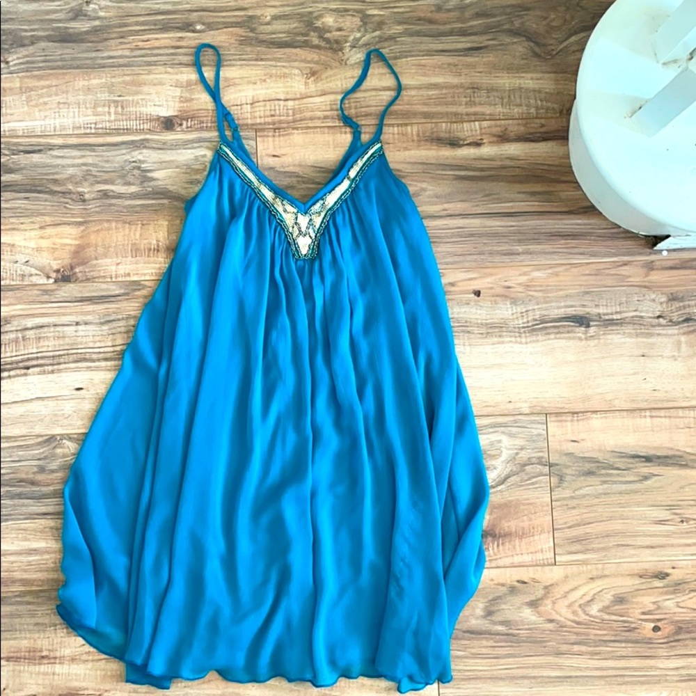 Teal Beaded Mini Casual Dress from Express